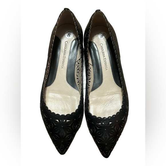 Carolinna Espinosa black perforated leather pointed toe ballet flat - Picture 2 of 7